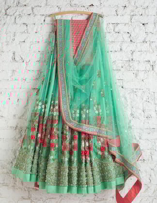 Beautiful Green Color Embroidered Semi Stitched Lahenga Choli