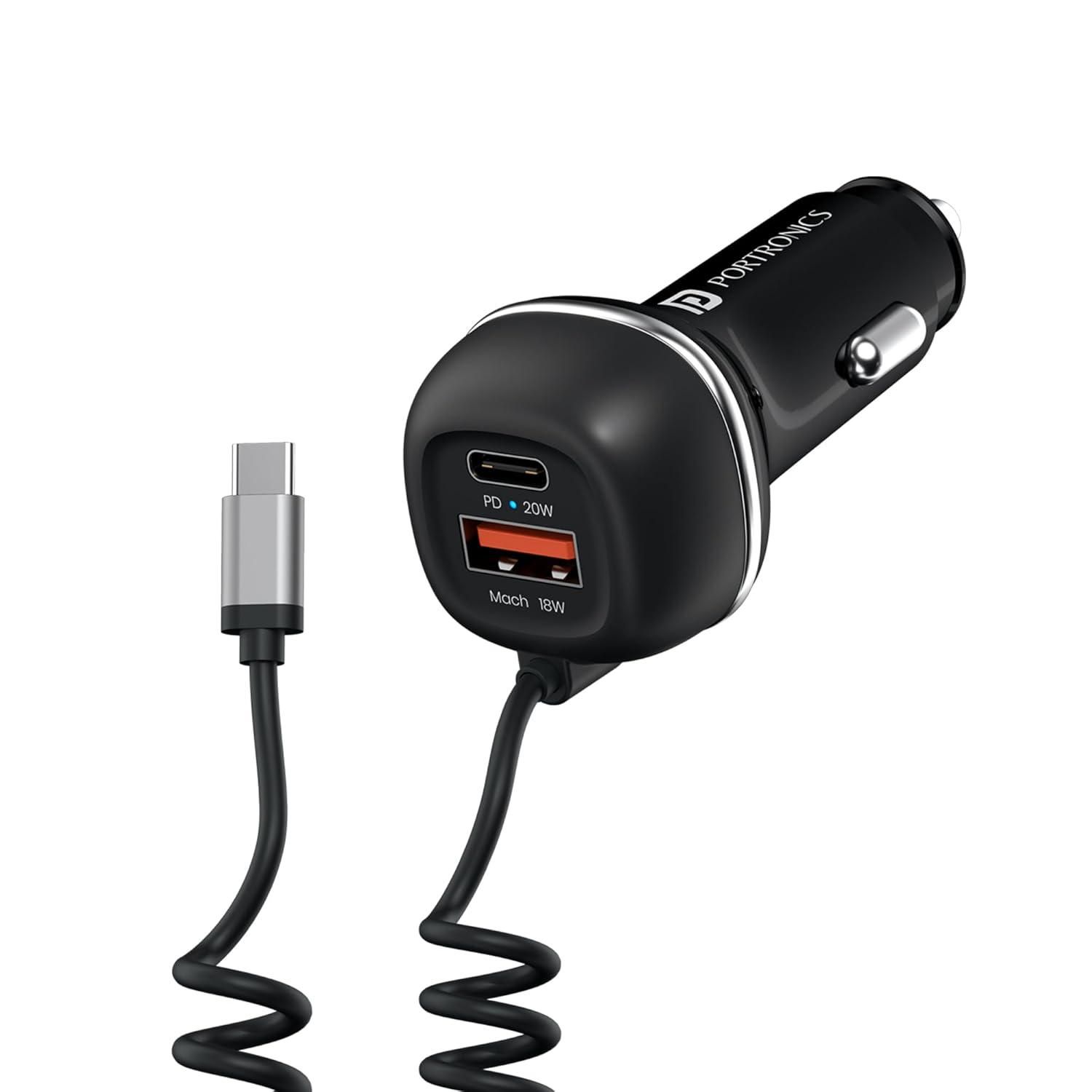 Portronics 71W Car Power 1C Triple Output Fast Car Charger with Type-C and USB Fast Charging