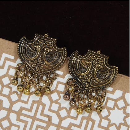 Antique Gold/Silver Oxidized Ethnic Peacock Designed Stud Ea