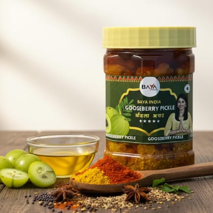 Baya India Homemade Amla Pickle | Awala Achar 350g | Traditional Recipe | No Preservatives | Authentic Tangy & Spicy Taste | Indian Homemade Pickle