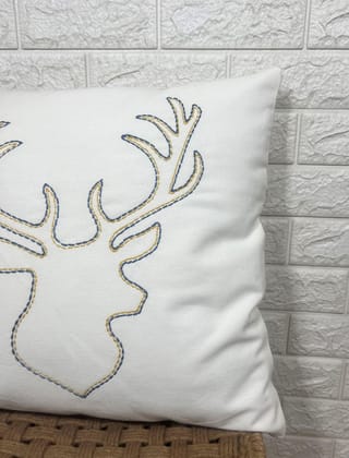Indihomecraft Handicraft Cotton Cushion Cover - Hand Stitched Embroidery Decorative Art Boho Pillow Dear Animal ShapeHand Made Pillow Cover | Square Shape 18X18 Inches Cushion Cover Set of 1 Indihomecraft Handicraft Cotton Cushion Cover - Hand Stitched Embroidery Decorative Art Boho Pillow Dear Animal ShapeHand Made Pillow Cover | Square Shape 18X18 Inches Cushion Cover Set of 1