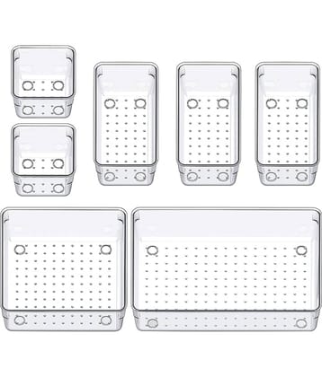 Drawer Organizer Tray/Multi-Purpose Drawers Organisers/Dressing Table Organiser & Make up Organiser/Perfect for Cosmetics, Jewelry, Kitchen and Bathroom (7 Pcs, Transparent)
