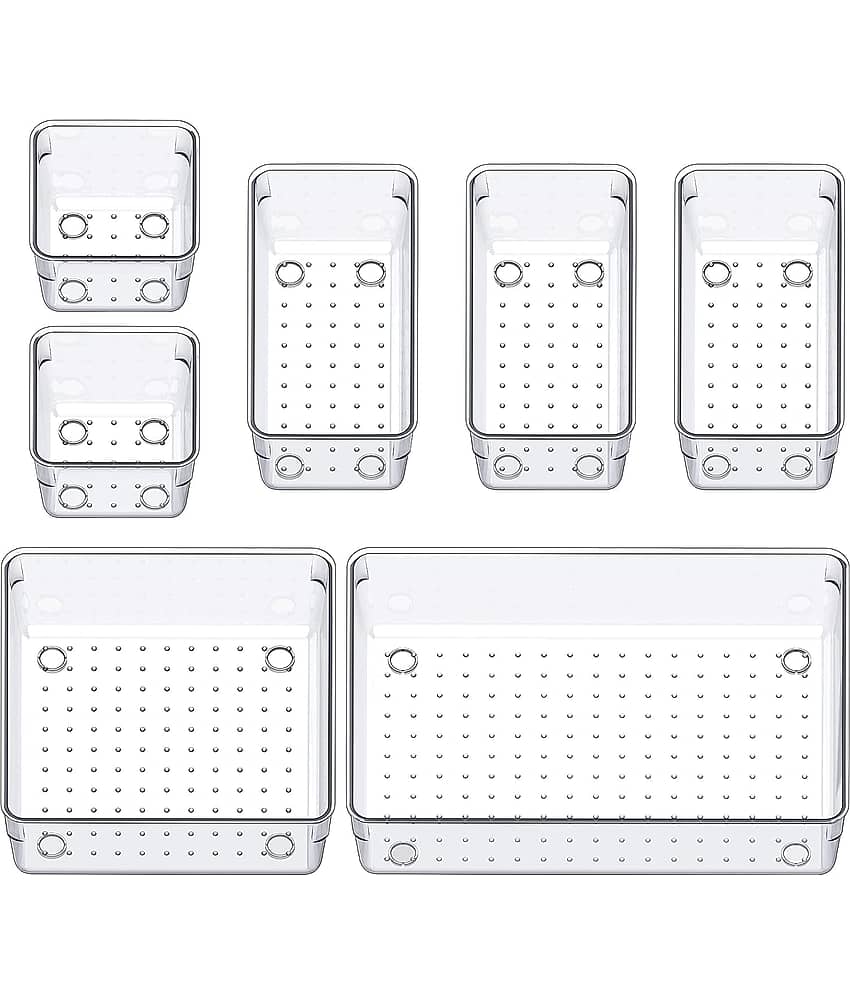 Drawer Organizer Tray/Multi-Purpose Drawers Organisers/Dressing Table Organiser & Make up Organiser/Perfect for Cosmetics, Jewelry, Kitchen and Bathroom (7 Pcs, Transparent)