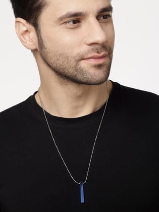 Men blue & silver plated geomatric pendent with chain-Onesize / Silver & Blue / Brass