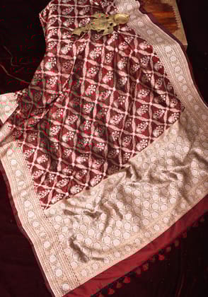 Brown Exquisite Alfi Florals Jaal Katan Silk saree with Zari border | SILK MARK CERTIFIED