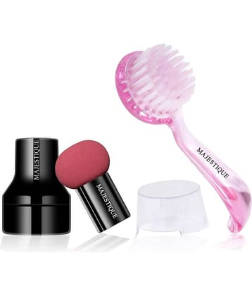 Majestique Mushroom Head Sponge With Facial Cleansing Brush Powder Puff For Dualuse Dry & Wet