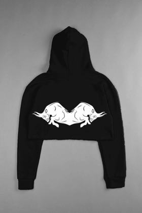 WILD BULL (CROPPED) HOODIE IN BLACK-XS