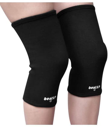 beatXP Knee Support for Men & Women, Knee Compression Support for Pain Relief, Sports, Gym, Cycling - Breathable & Light Weight - 4 Way Stretchable Material - Black Color (Pack of 2) Large -
