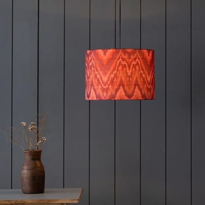 Handwoven Ikat Pendant Lampshade - Red-14 inches x 10 inches / Cotton / Red