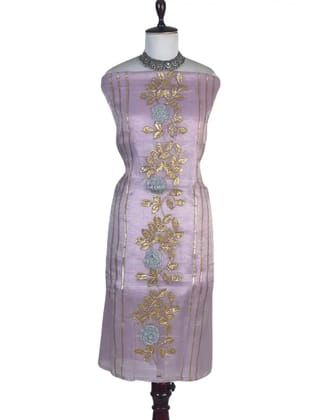 Kota Doria Dress Material Light Lilac Gold Rose Vine