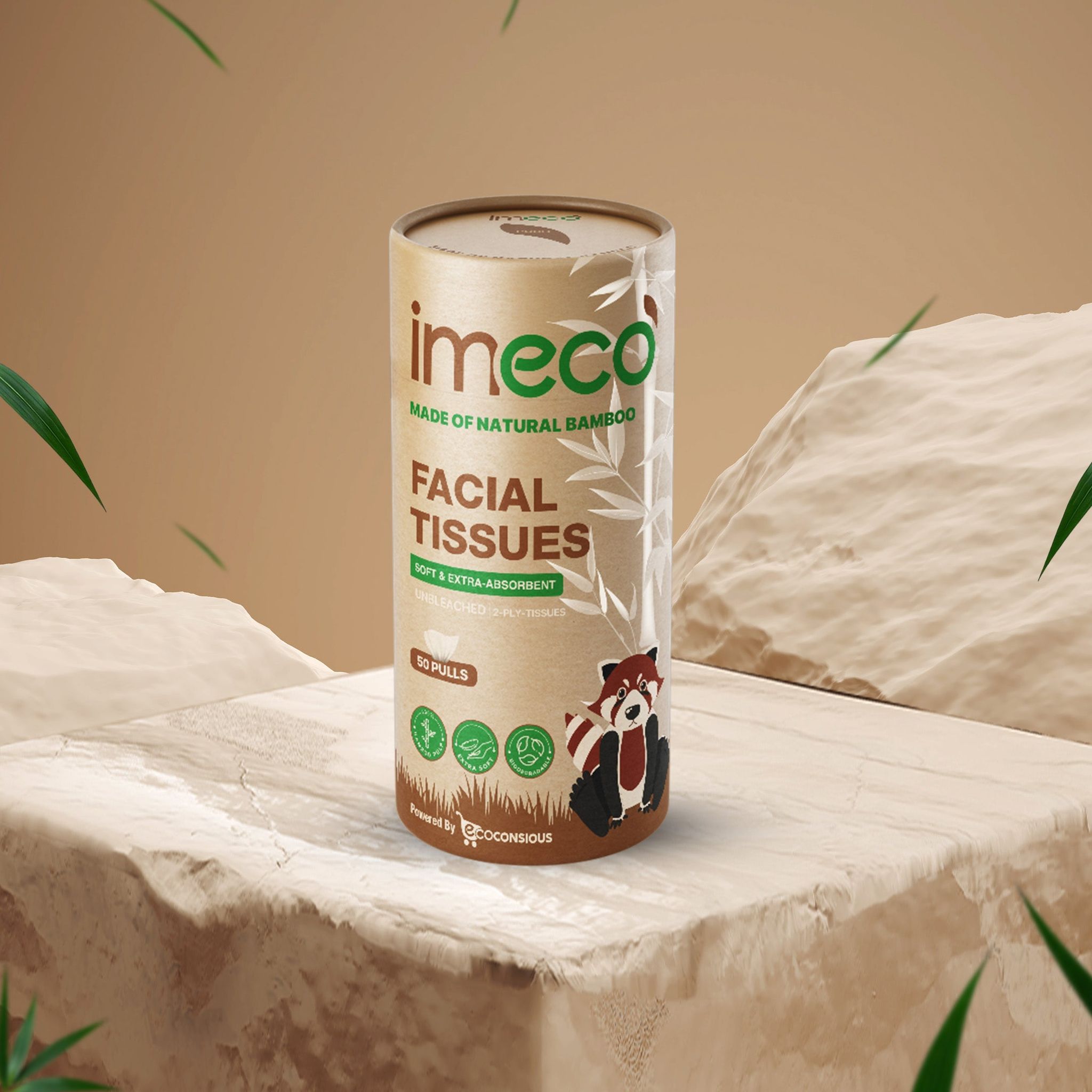 Bamboo Facial Tissues, 50 Pulls – 100% Bamboo, Cup Holder Fit, Bleach-Free, & Soft