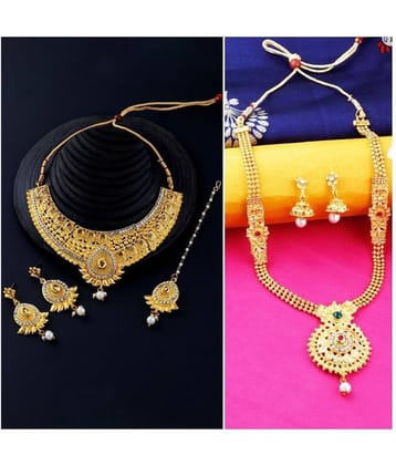 N M CREATION Alloy Golden Choker Traditional Gold Plated Necklace set Combo