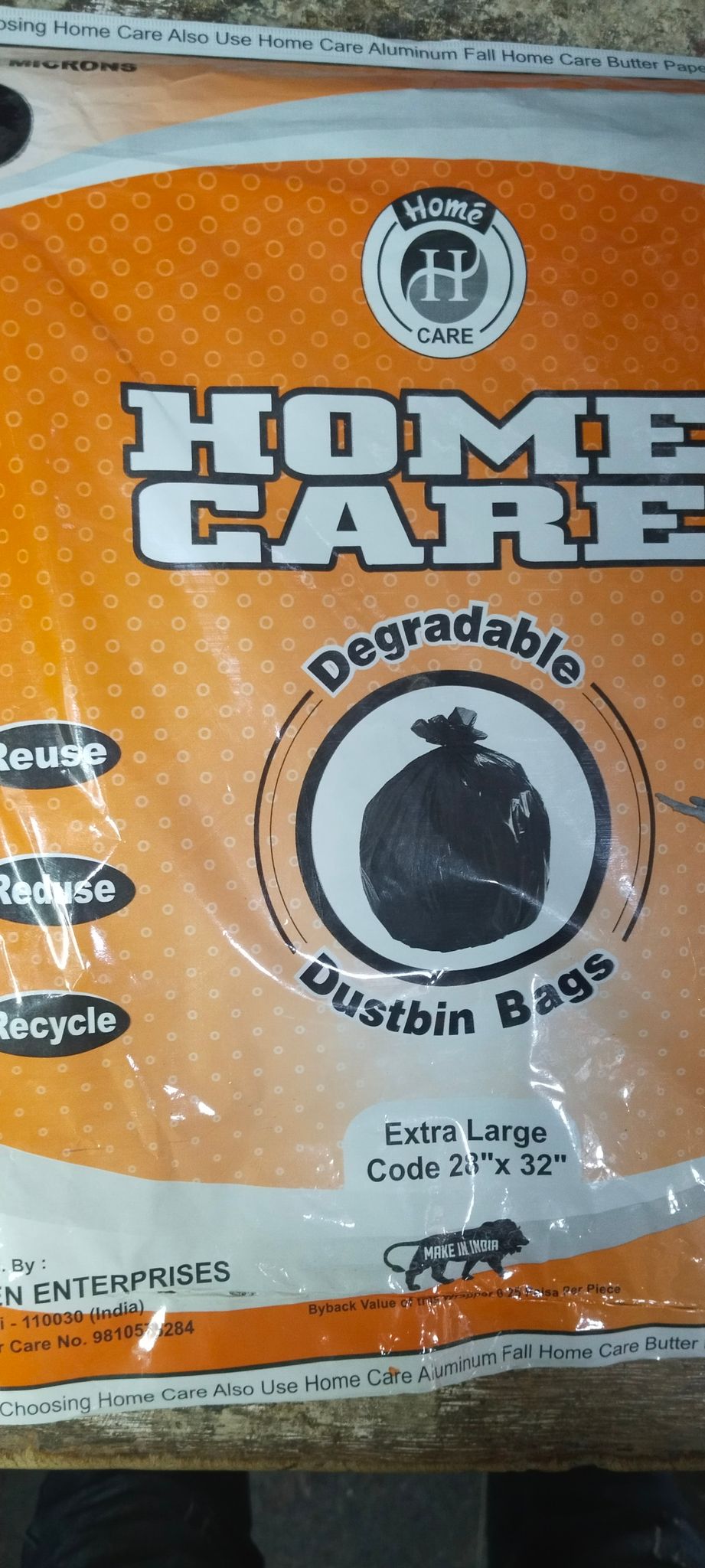 Home Care Degradable Dustbin bags Extra large Code 28"x 32" 