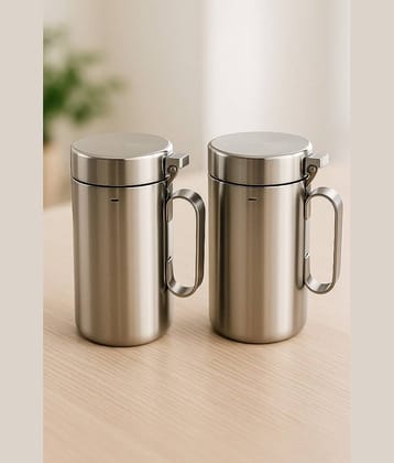 ATROCK Oil Dispenser 1Litre Steel Silver Oil Container ( Set of 2 )