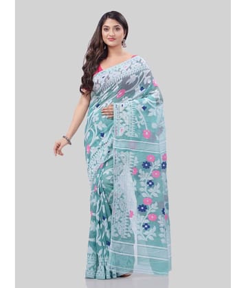 Desh Bidesh Cotton Self Design Saree Without Blouse Piece ( Turquoise )