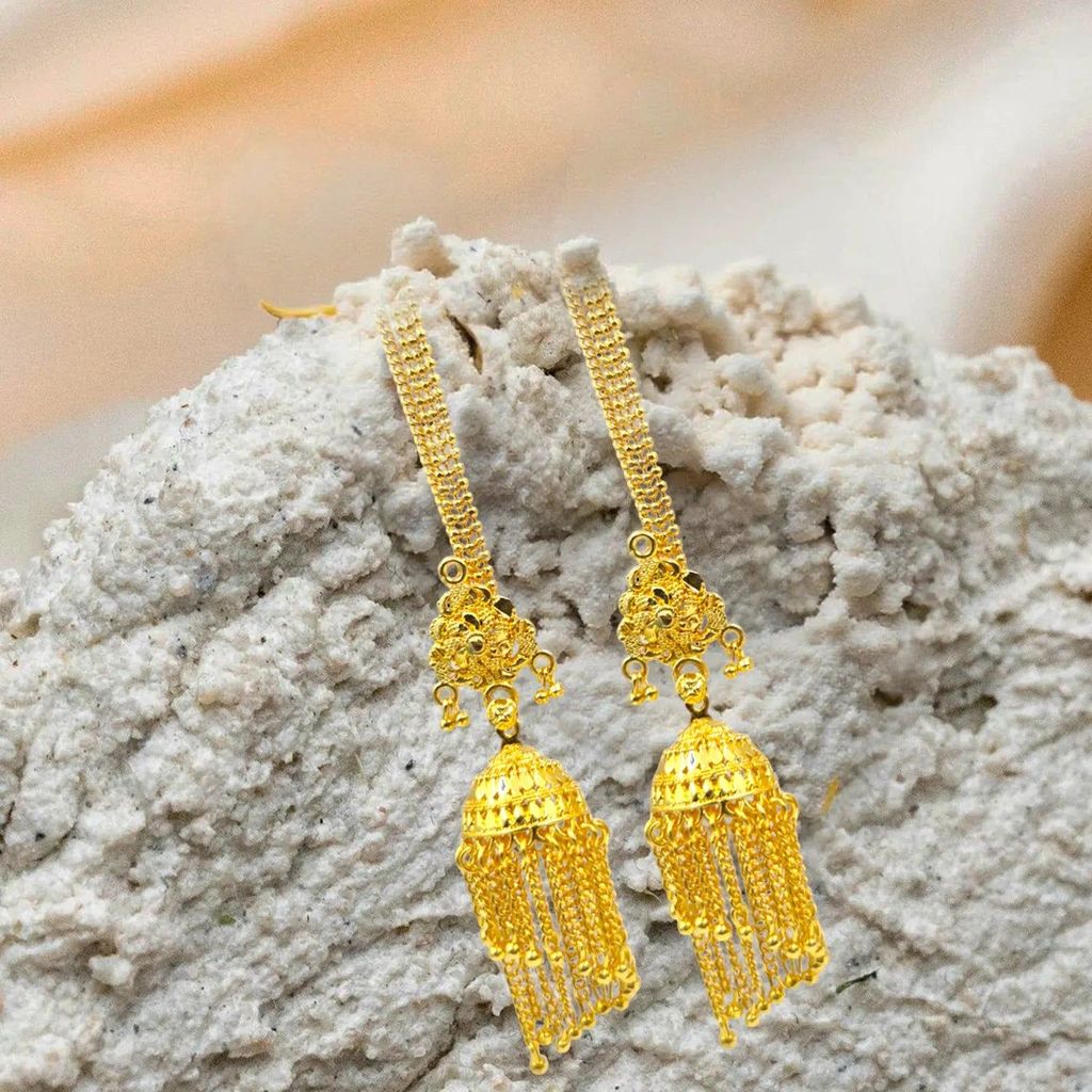 Gold Plated Chain Jhumka Earrings β Elegant Indian Ethnic Jewelry