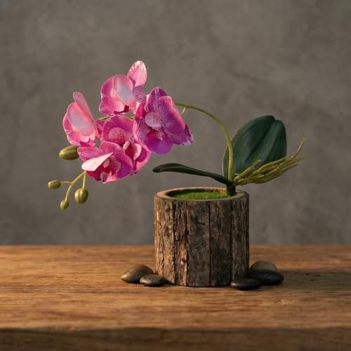 Artificial Orchid Flower Plant with Decorative Pot | 1 Stick Faux Orchid Plant | 20 cm Tall Indoor Tabletop Décor