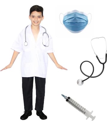 Kaku Fancy Dresses Our Community Helper Doctor Costume for Kids | Doctor Coat with Stethoscope | Doctor Dress For Boys & Girls | White