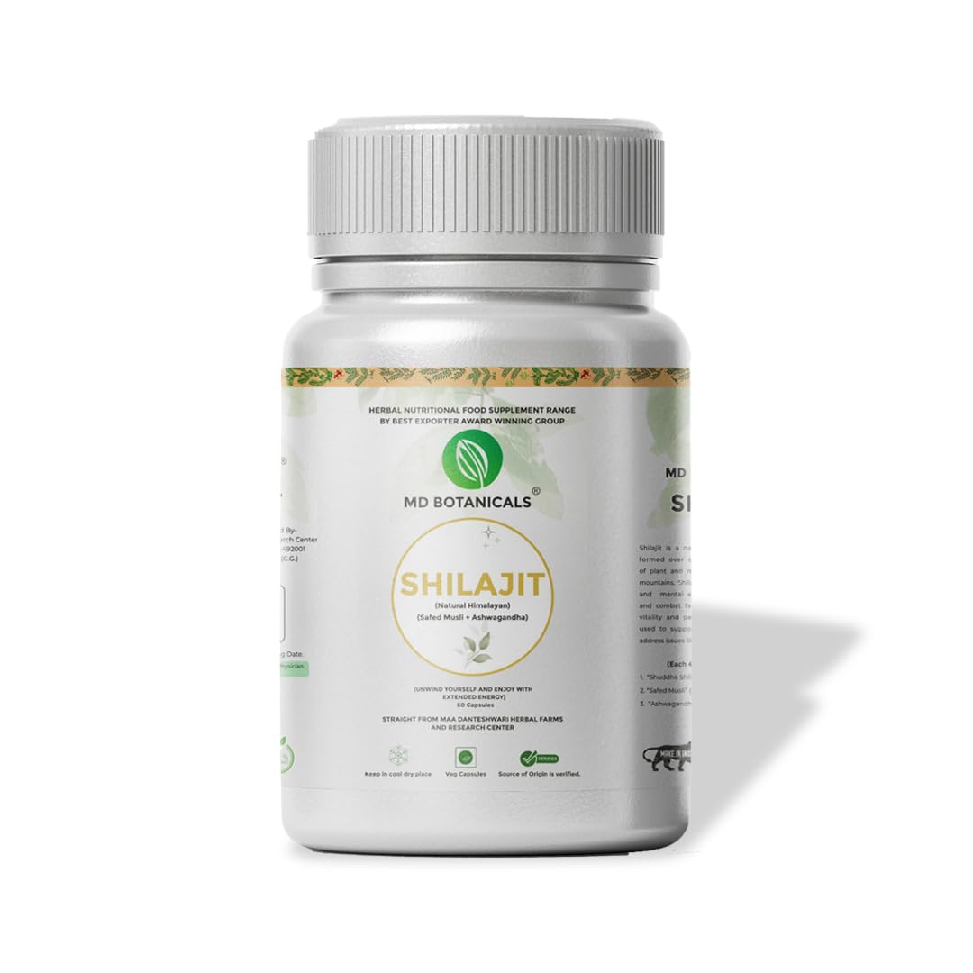 MD Botanicals Shilajit Capsules | Pure Himalayan Shilajit Extract | Energy, Stamina & Immunity Booster for Men & Women | 60 Veg Capsules | Ayurvedic Supplement