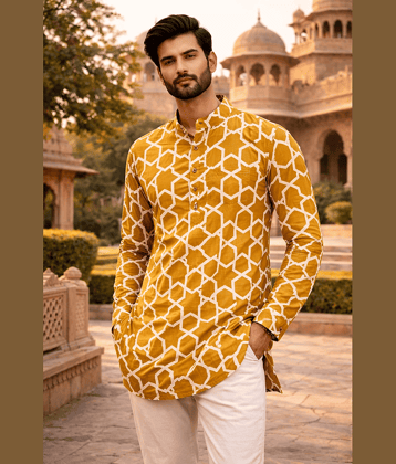 Frionkandy Cotton Printed Regular Kurta For Men ( Multi )