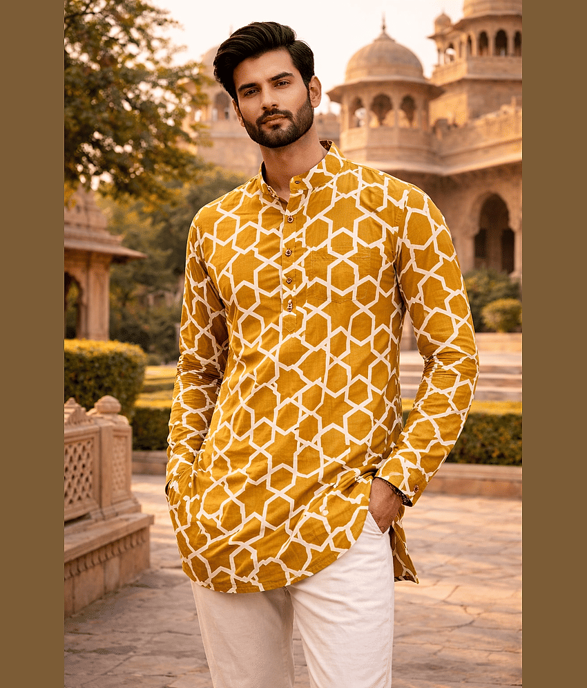 Frionkandy Cotton Printed Regular Kurta For Men ( Multi )
