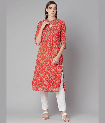 Divena Red Cotton Straight Kurti - Single