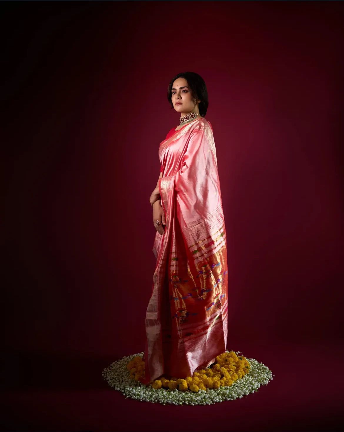 Amruta Khanvilkar's Choice! Traditional Pretty Peach Pure Silk Double Pallu Paithani With Designer Peacocks Pallu (By Govt Certified Weavers)