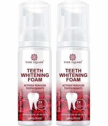 pink square Teeth Whitening Foam with Mint to Remove Stains Breath Freshener 120 mL