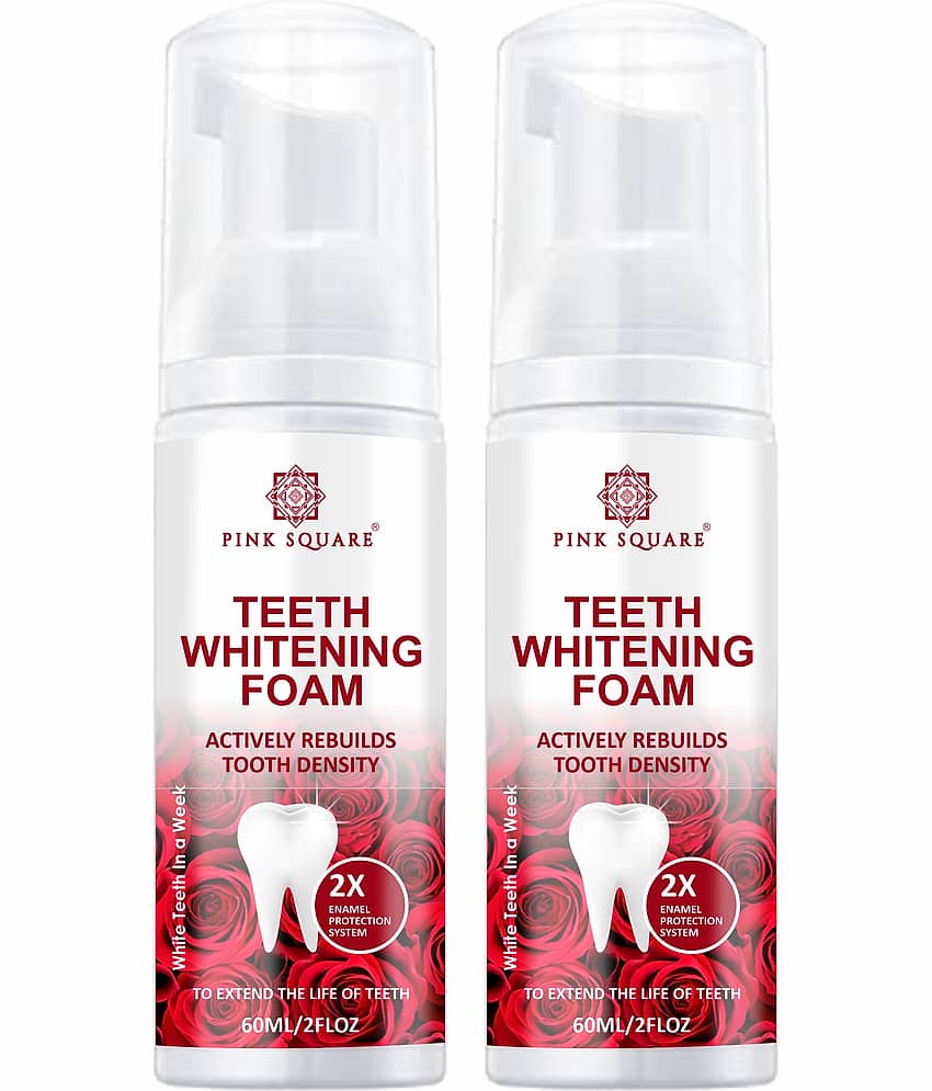 pink square Teeth Whitening Foam with Mint to Remove Stains Breath Freshener 120 mL