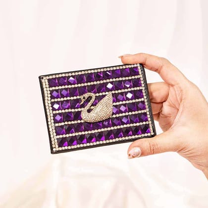 Swan Crystal Card Holder-Purple