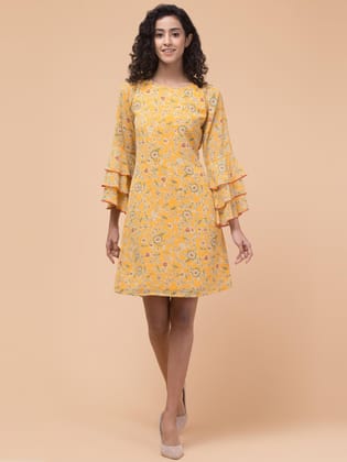 Hive91 Womens Blue Floral Ruffle Sleeve A-Line Dress  XXL