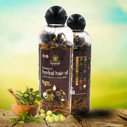 Amina Herbal Hair Oil for Strength & Growth, 100ml Bottle, Enriched with Herbs & Oils