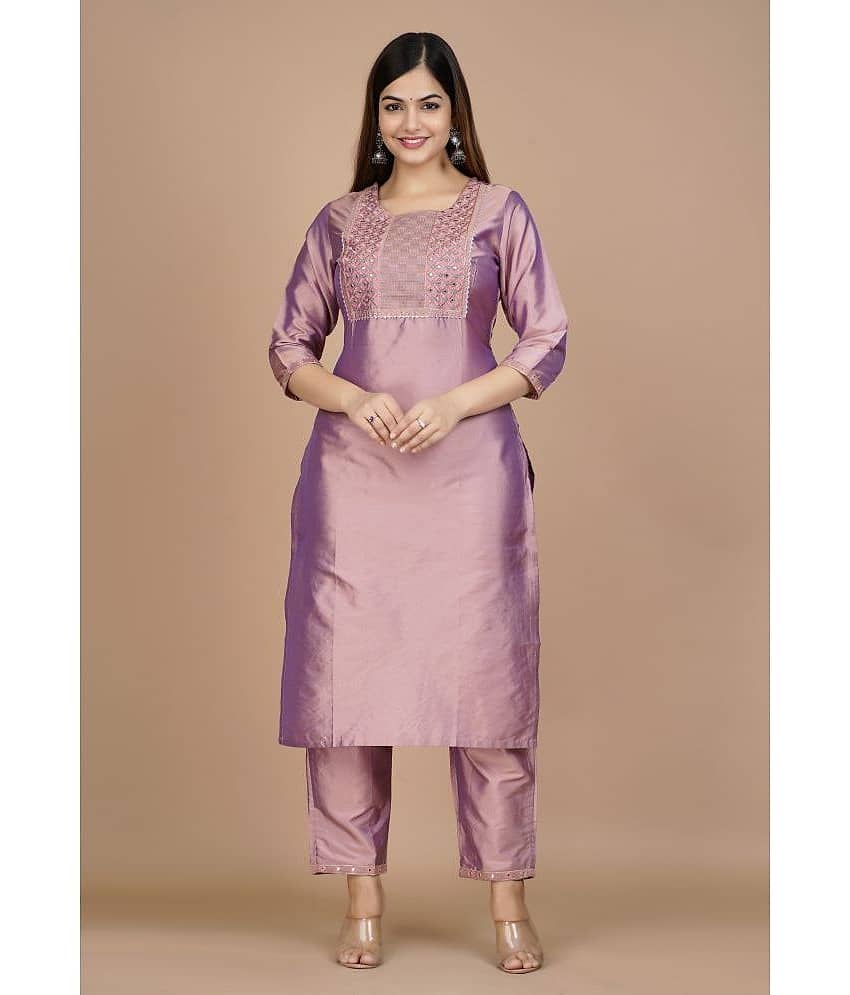 EXPORTHOUSE - Purple Straight Silk Women's Stitched Salwar Suit ( Pack of 1 )