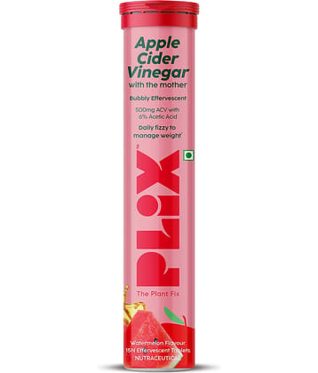 Plix Apple Cider Vinegar 15 Effervescent Tablets Watermelon Flavour with Vitamin B12 (15 No)
