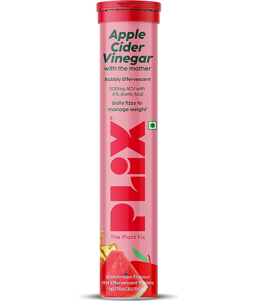 Plix Apple Cider Vinegar 15 Effervescent Tablets Watermelon Flavour with Vitamin B12 (15 No)