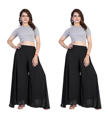 Generic Women's Georgette Solid High-Rise Wide Leg Flared Palazzo Pants with Elastic Waist, Ankle Length Trousers for Daily, Office and Casual Wear (Black, XL, Pack of 2, Design 67541)