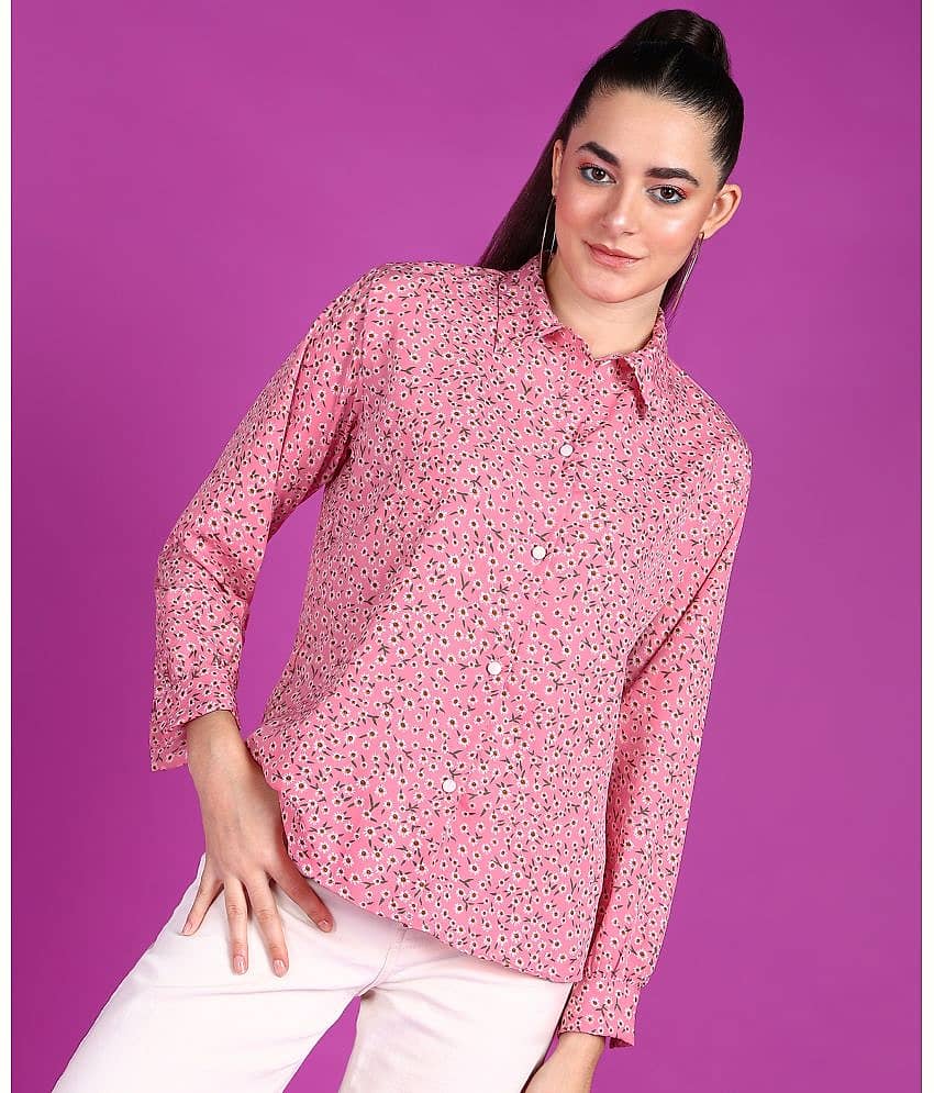POPWINGS Women Printed Crepe Shirt ( Pink )