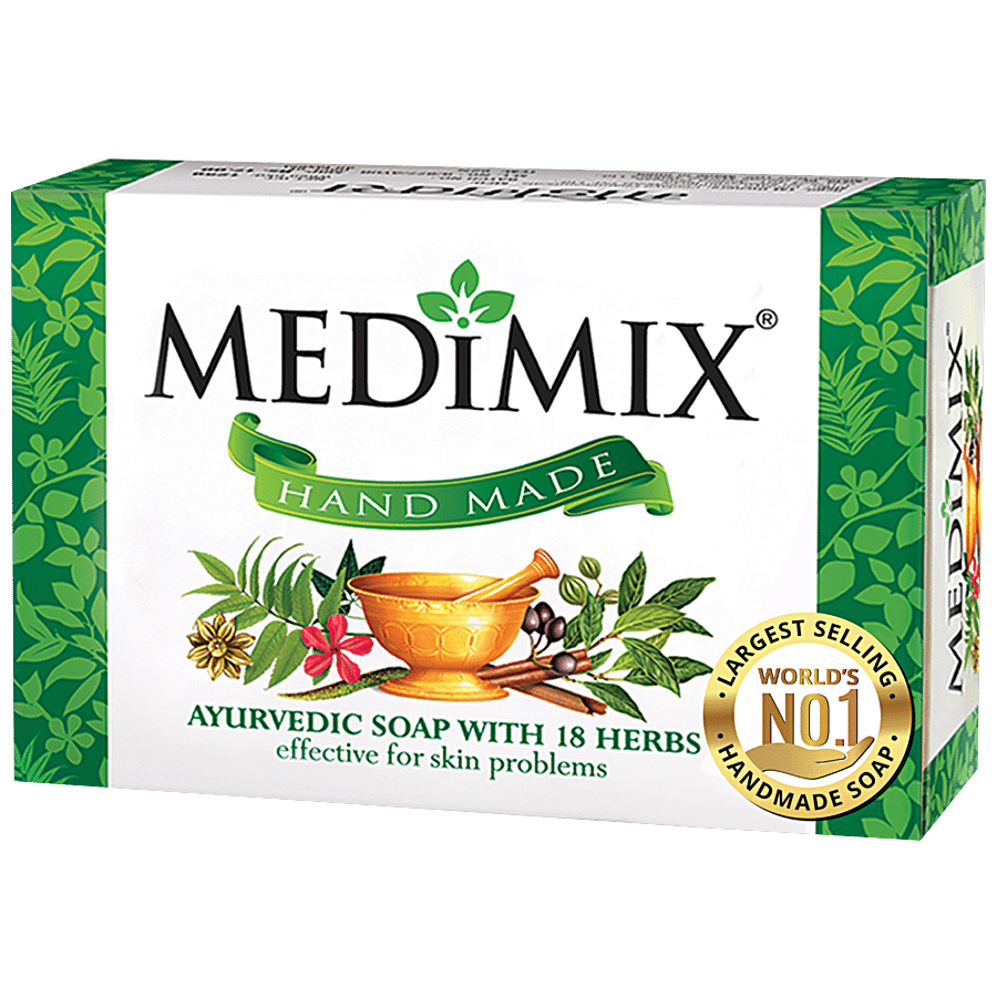 Medimix Ayurvedic Bathing Soap With 18 Herbs, Effective For Skin Problems, Handmade, 125 G Carton