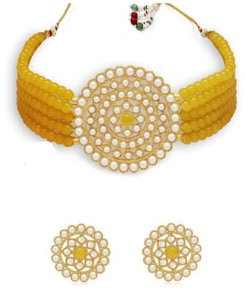 Sunhari Jewels - Yellow Alloy Necklace Set ( Pack of 1 ) - Yellow