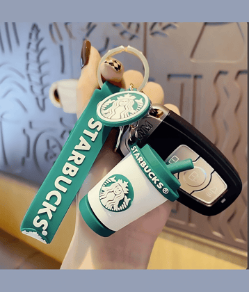 Starbucks Coffee Cup keychain for bike Cute Keyring & BagCharm Silicone, Metal Hook for Boys Kids Return Gifts Key Chain