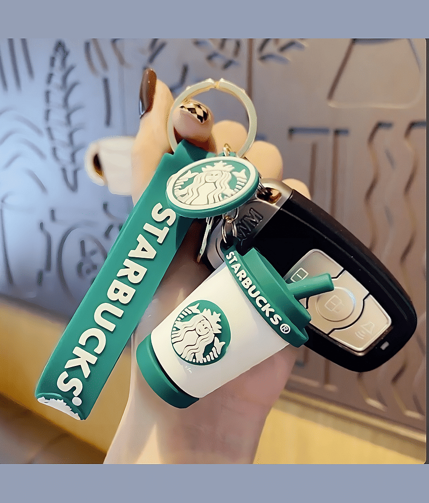 Starbucks Coffee Cup keychain for bike Cute Keyring & BagCharm Silicone, Metal Hook for Boys Kids Return Gifts Key Chain