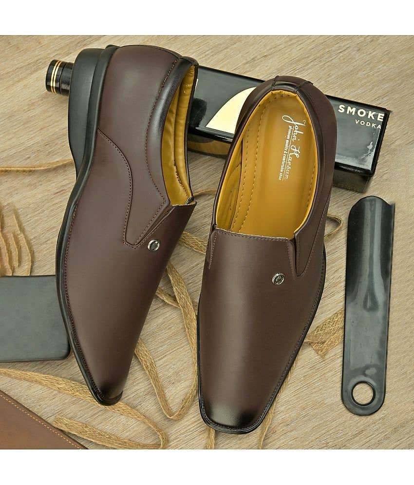 John Karsun Brown Men's Slip On Formal Shoes