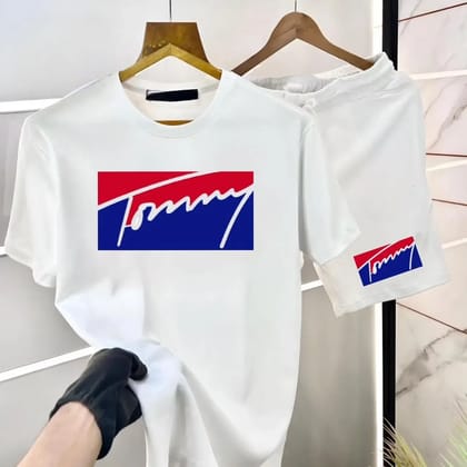 TOMMY HILFIGER ( T-shirt + Short ) ( SIZE : M , COLOR  : White )