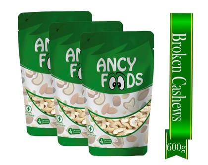 Ancy Kaju Tukda (Cashew Broken) 600 Grams (200 Grams X 3) | High Protein Cashew Kernels for Energy, Fiber and Immunity | Delicious Crunchy Nutritious Small Size Cashew Nuts | Tasty Chota Tukd