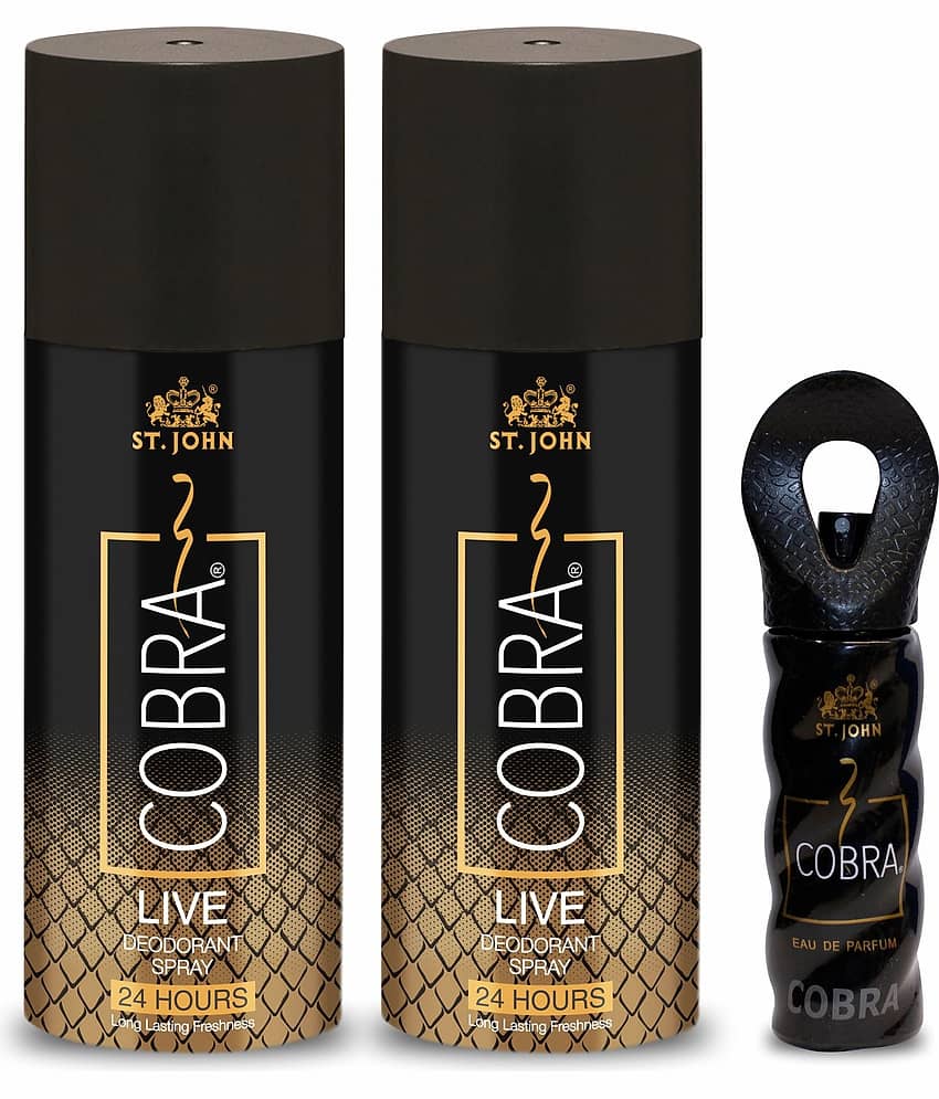 ST.JOHN Cobra Live 150ml*2 & Cobra Perfume 15ml Deodorant Spray & Perfume for Men (315ml) Pack of 3
