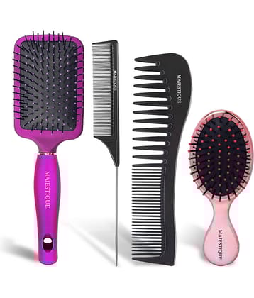 Majestique Purple Paddle Detangling Cushion Hair Brush Refresh and Extend for All Hair Types - 4 Pcs