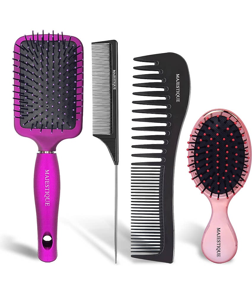 Majestique Purple Paddle Detangling Cushion Hair Brush Refresh and Extend for All Hair Types - 4 Pcs