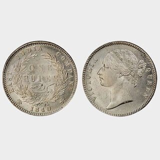 Divided 1 Rupee 1840 Victoria Queen, British India Silver-plated old Collection