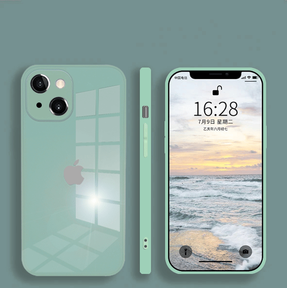 iPhone 13 Mini Aqua Square Tempered Glass Case-Light Green