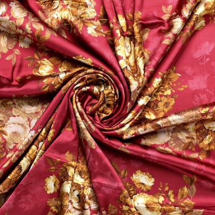 Morden Brown Roses Ripe Currant Colour Background Digital Printed Fabric - Japan Satin